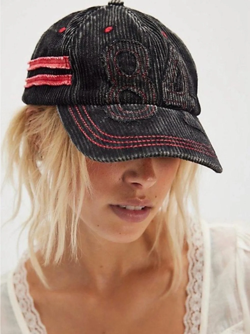🖤 Free People Hollie Varsity Baseball Hat Black Red NWT